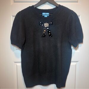 Black Short Sleeve Sweater with Bow Detail size medium